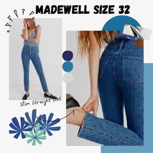MADEWELL Slim Straight dotted high rise jeans size 32 rare size blue denim dots